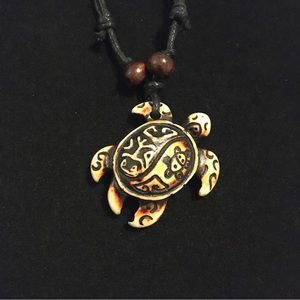 Turtle Imitation Yak Bone Carved Pendant Necklace